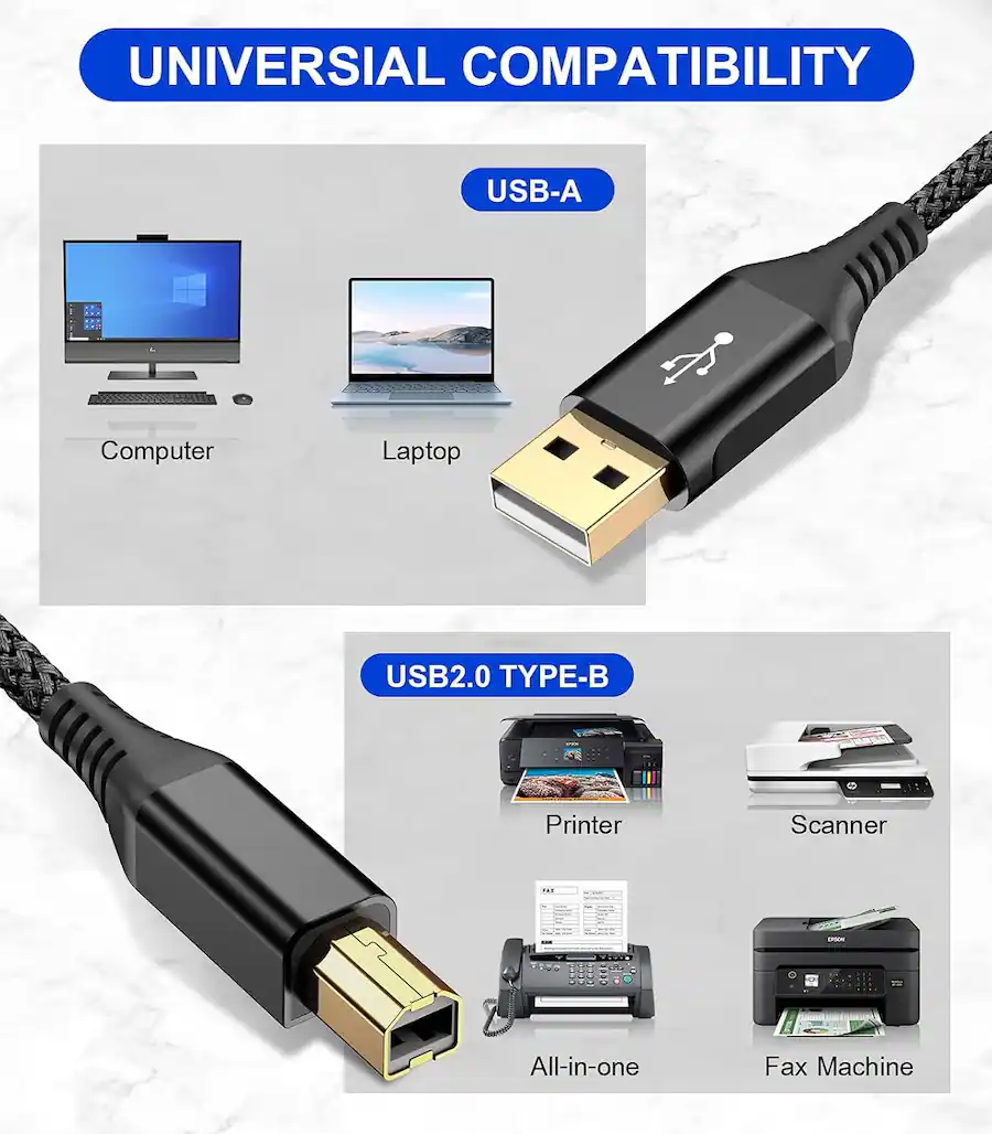 Usb Printer Scanner Core Tech 10ft USB A to USB B Printer Cable – High Speed Nylon Braided ...