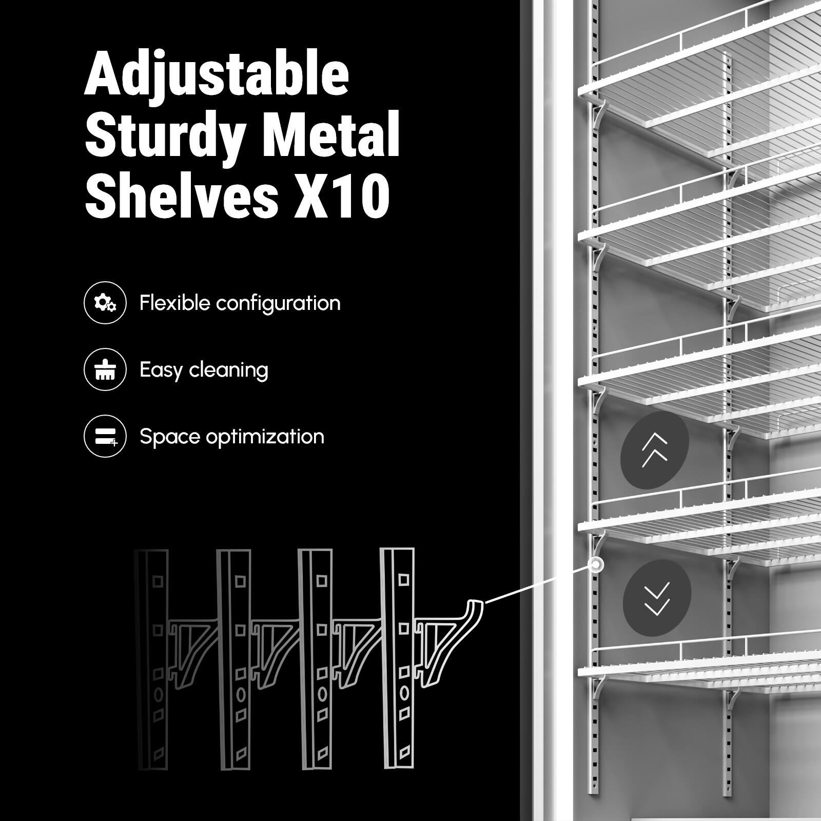 Adjustable Sturdy Metal Shelves X10

- Flexible configuration
- Easy cleaning
- Space optimization