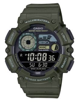 Casio - Illuminator Quartz WS-1500H-3BV Mens Watch Moon Phase Stopwatch Alarm Timer Backlight 100M - Army Green