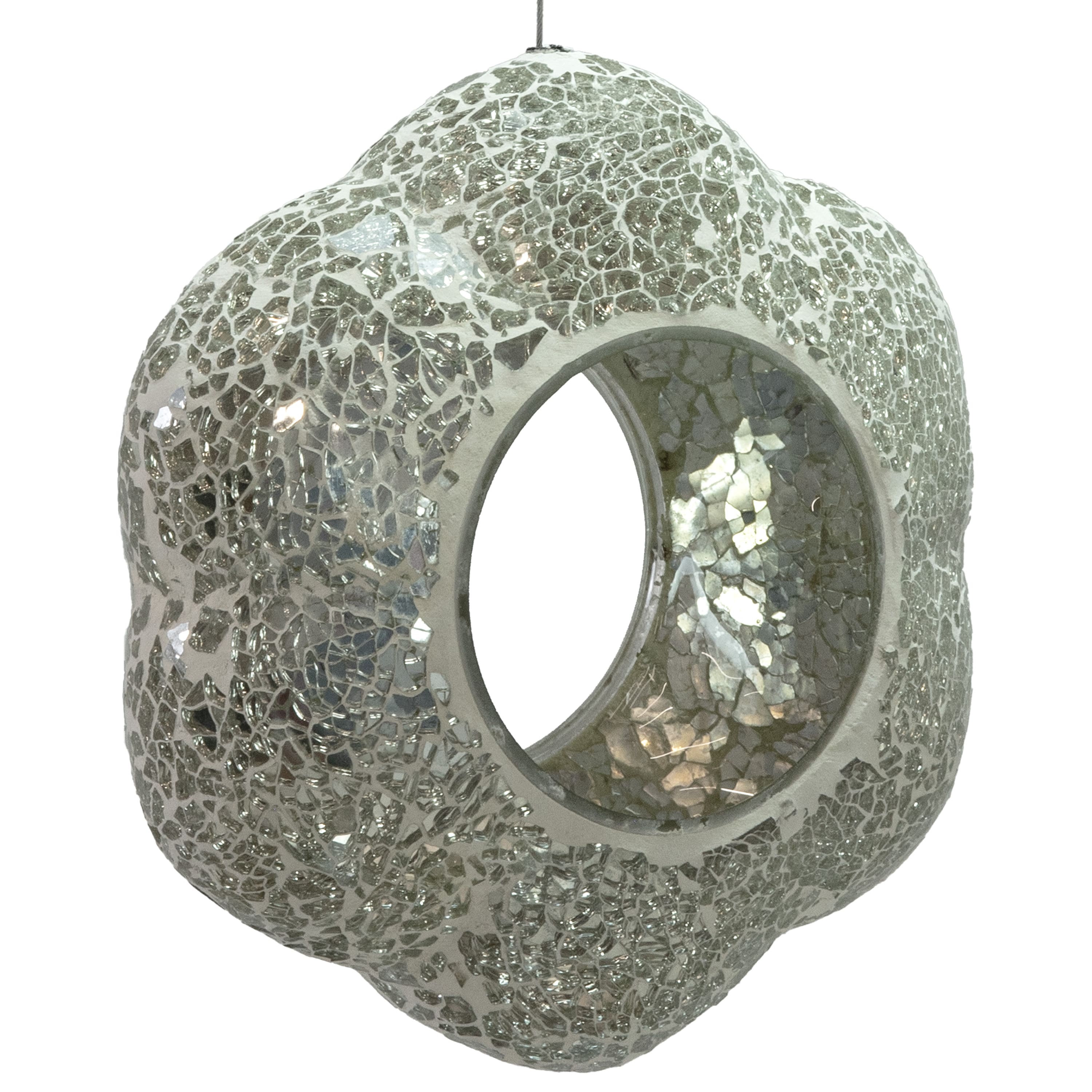 Sunnydaze - Glass Fly-Through Hanging Bird Feeder - 10 in - Mirrored Diamond Flower