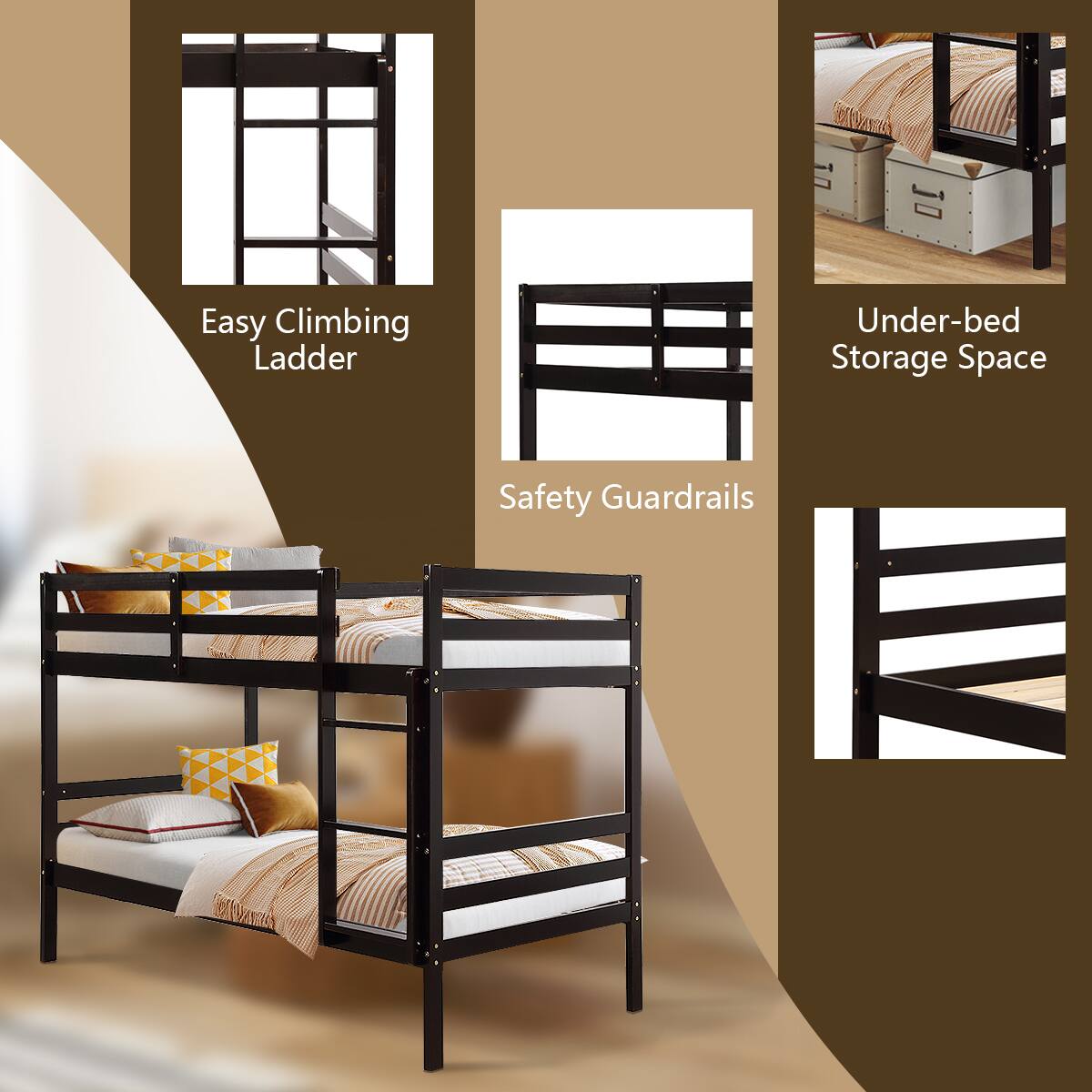 Easy Climbing Ladder, Safety Guardrails, Under-bed Storage Space