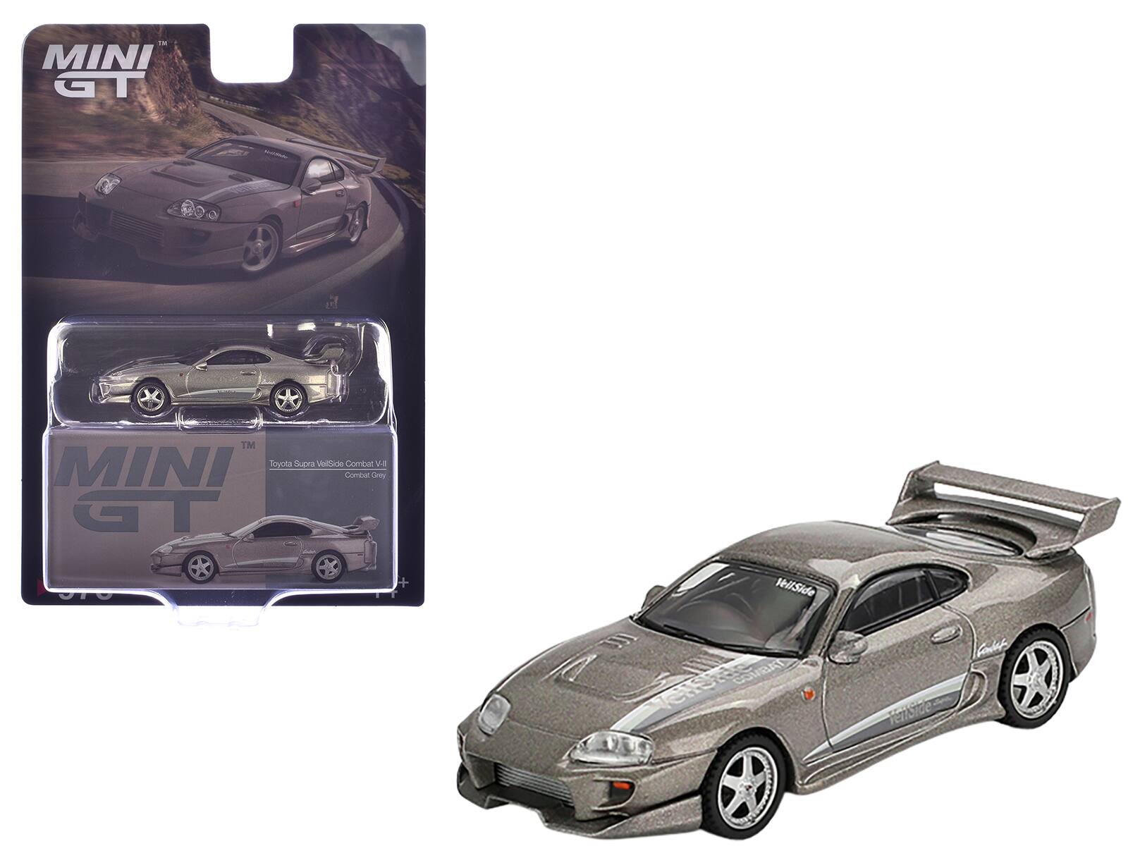 Toyota Supra "VeilSide Combat V-II" Combat Metallic Limited Edition 1/64 Diecast Model Car by Mini GT - Gray