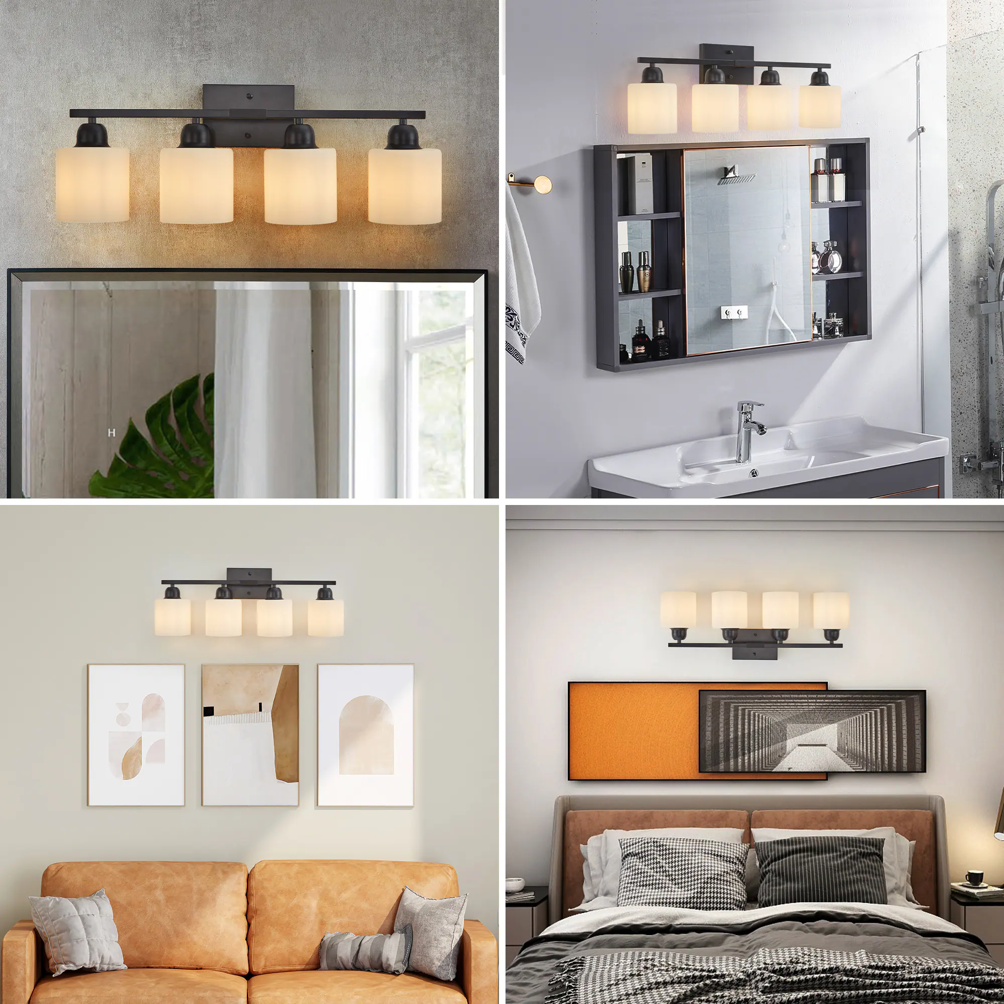 Alt View 1. HOMLUX - 24.8 in. 4 Lights Black LED Vanity Light Bar Vanity Accent Lighting Fixtures and Metal Wall Sconces with Crystal Shade.