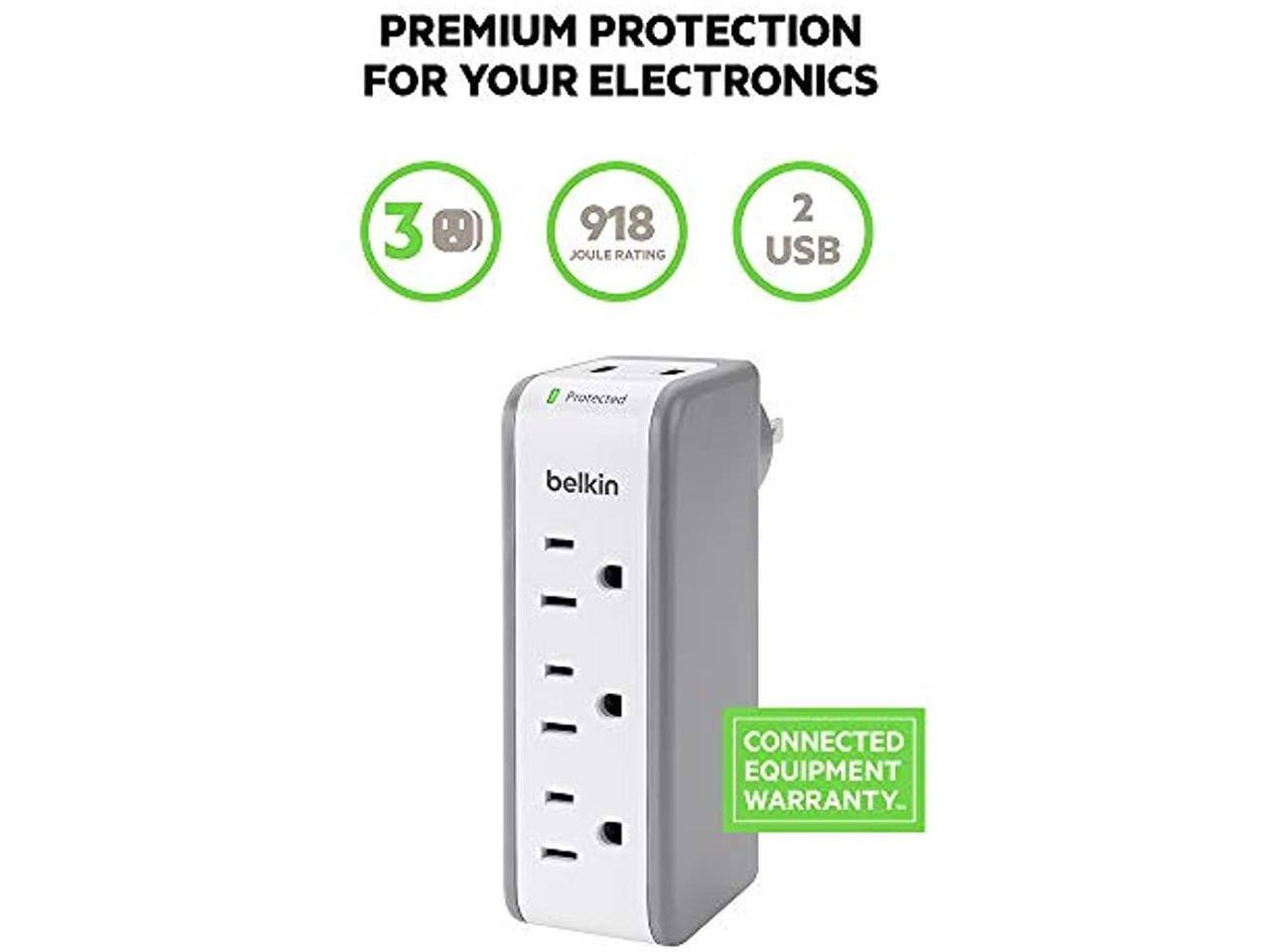 PREMIUM PROTECTION FOR YOUR ELECTRONICS

- 3 OUTLETS
- 918 JOULE RATING
- 2 USB

CONNECTED EQUIPMENT WARRANTY

belkin