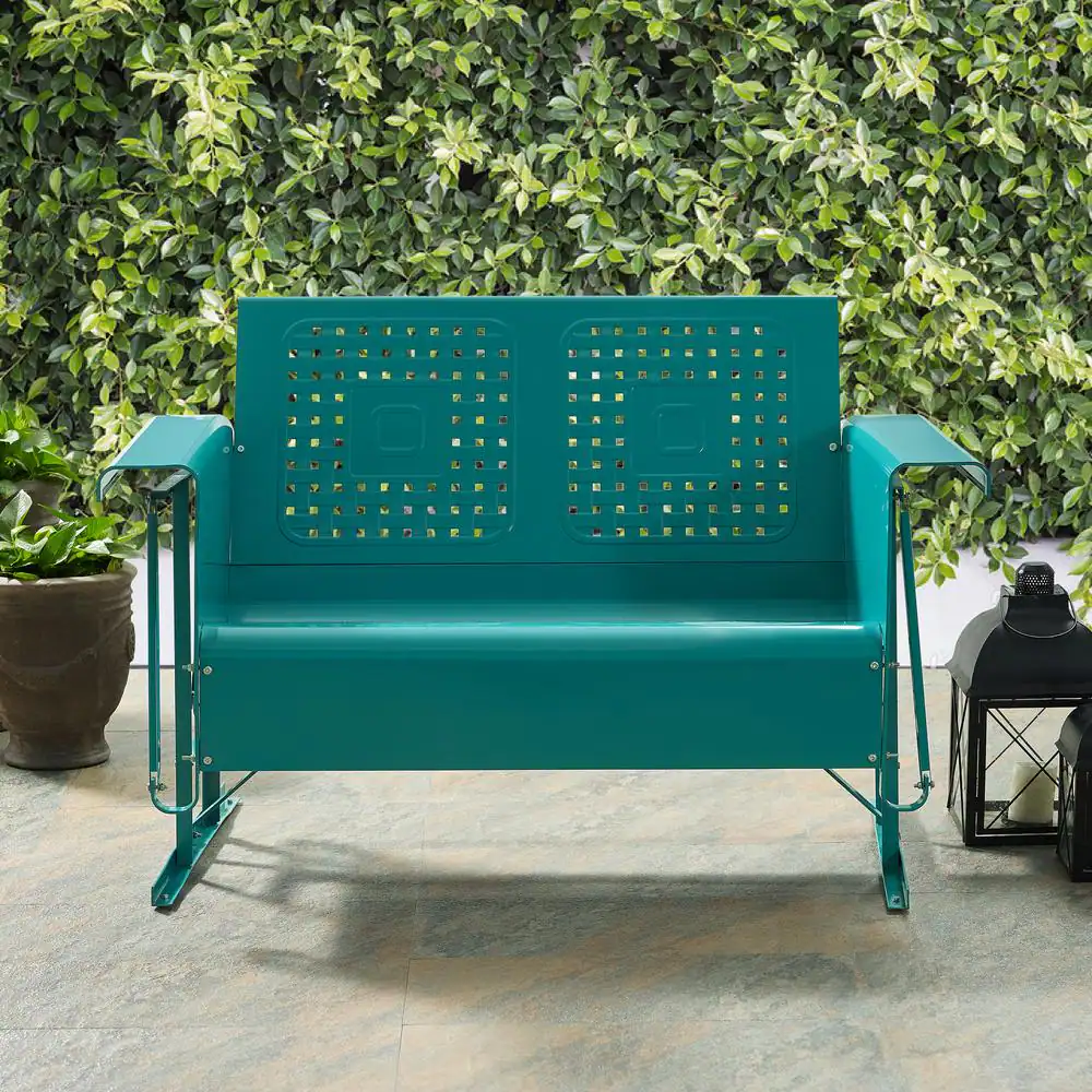 Alt View 6. Crosley Furniture - Bates Retro Outdoor Loveseat Glider - Turquoise Gloss.