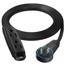 Maximm - 360 Degree Rotating Flat Extension Cord 10 Ft Multi 3 Outlet Power Cord Grounded 16 AWG UL Certified - Black