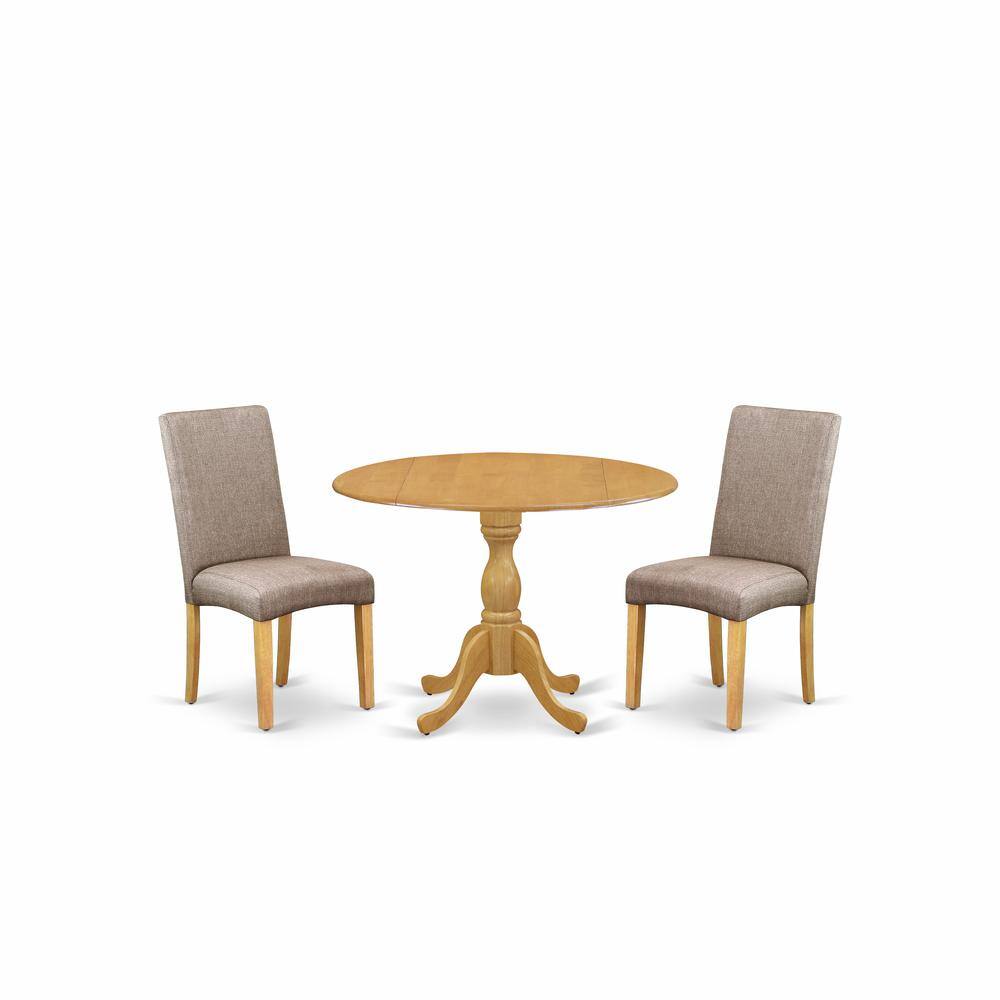 Left. East West Furniture - East West Furniture DMDR3-OAK-16 3 Piece Table and Chairs Dining Set - Oak Modern Dining Table and 2 Dark Khaki Linen - Oak.