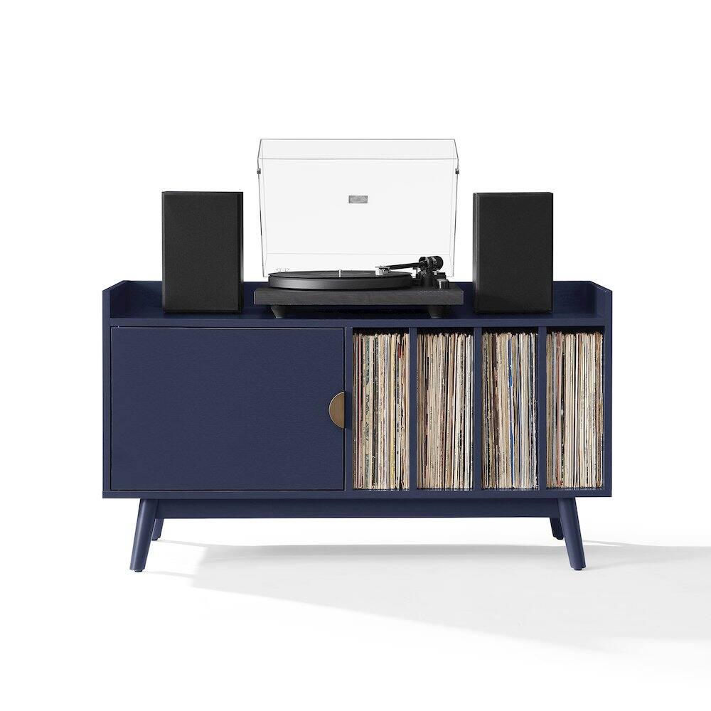 Alt View 3. Crosley Furniture - Skylar Mid-Century Record Player Cabinet with Vinyl Storage, Turntable Stand - Brown.