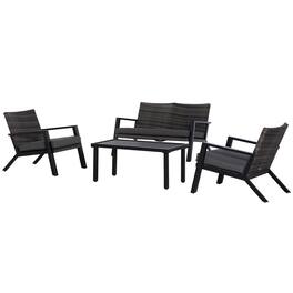 Outsunny - Piece Patio Furniture Set, 2 PE Wicker Chairs, Loveseat Sofa, Outdoor Coffee Table - Black, Grey