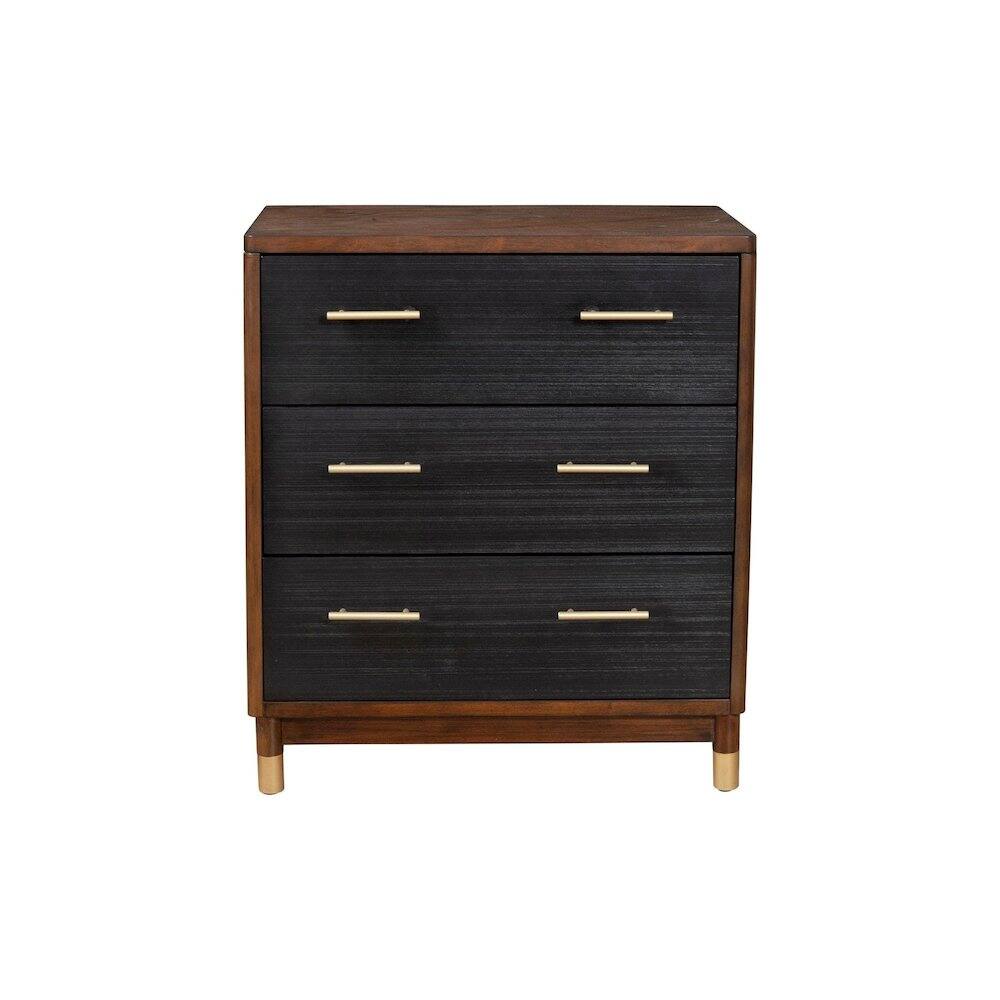 Left. Alpine Furniture - Belham 3 Drawer Small Chest - Two Tone - Dark Walnut & Black.