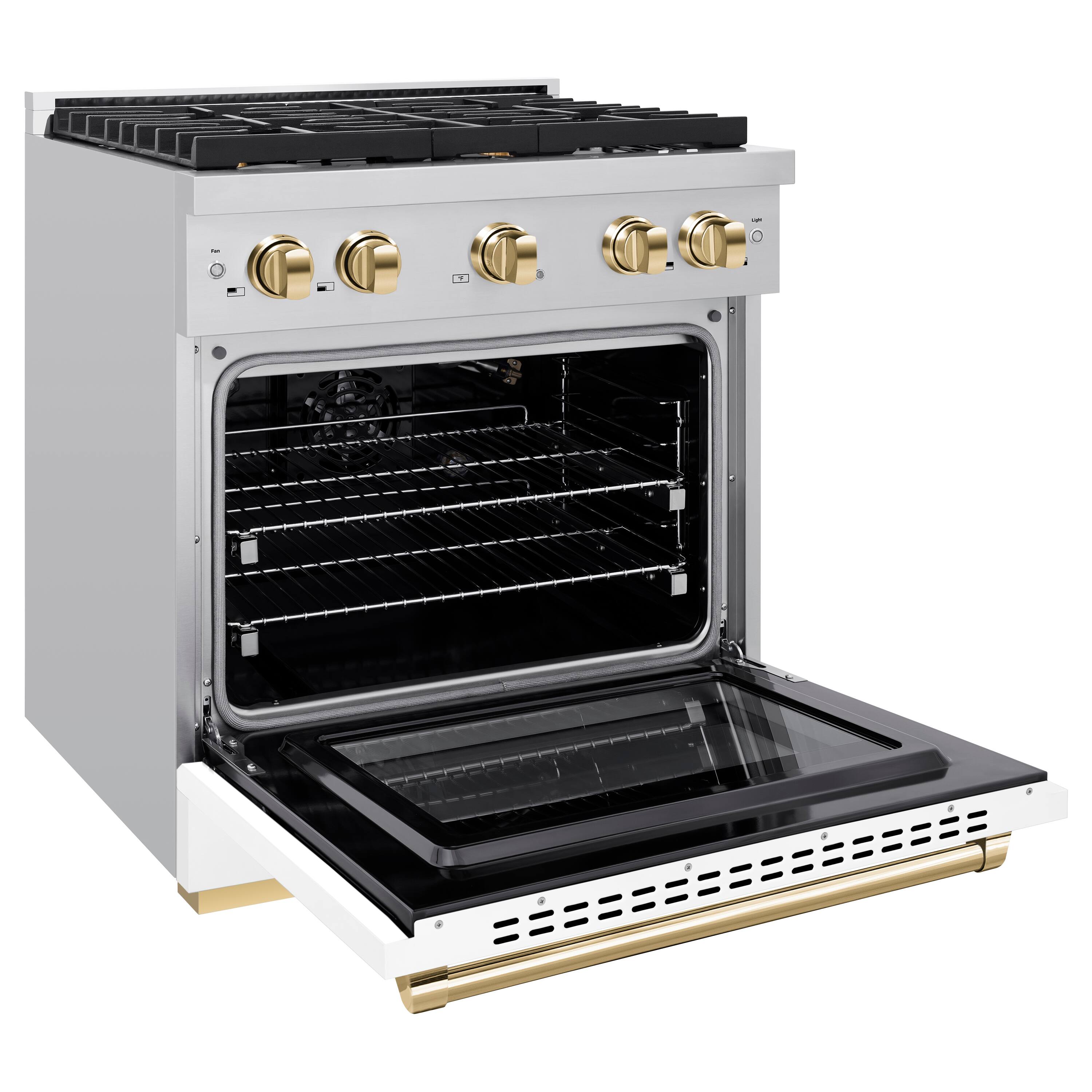 Back. ZLINE - Autograph 30" Paramount Gas Range with 4 Burners and Gold Accents (SGRZ-WM-30-G) - White.