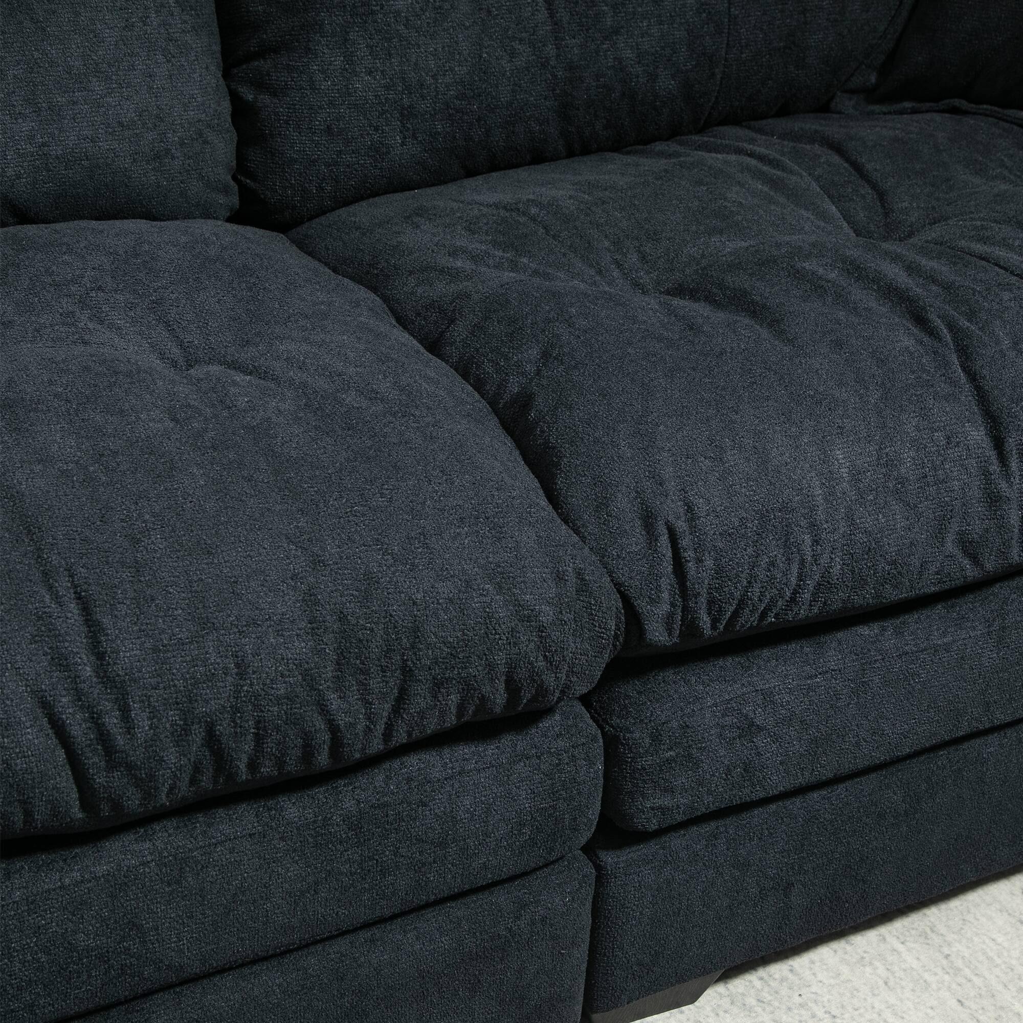 Alt View 4. Tiramisubest - 84"Chenille Sofa,Loveseat Deep Seat Sofa Couch with Pillows & Memory Foam for Living Room,Apartment,Office Lounge-Black - Black.