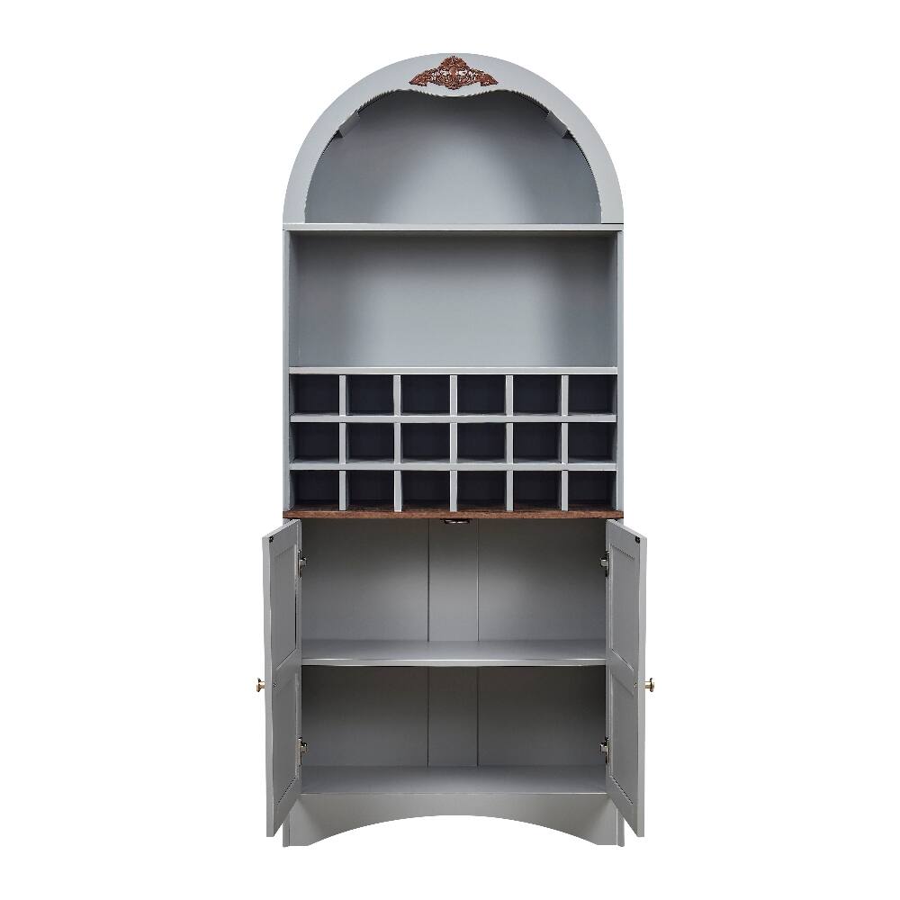 Alt View 10. Loheer - Loheer Arched Wood Wine Cabinet Freestanding Liquor Bar Cabinet with Adjustable Shelves Dark Gray - Dark Grey.