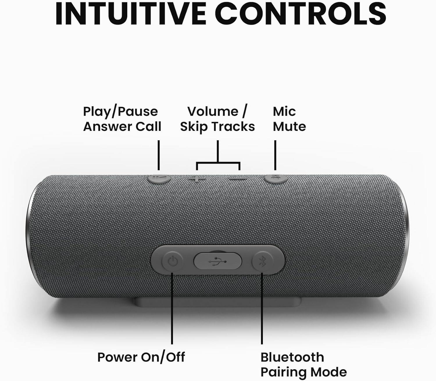 INTUITIVE CONTROLS

- Play/Pause Answer Call
- Volume / Skip Tracks
- Mic Mute
- Power On/Off
- Bluetooth Pairing Mode