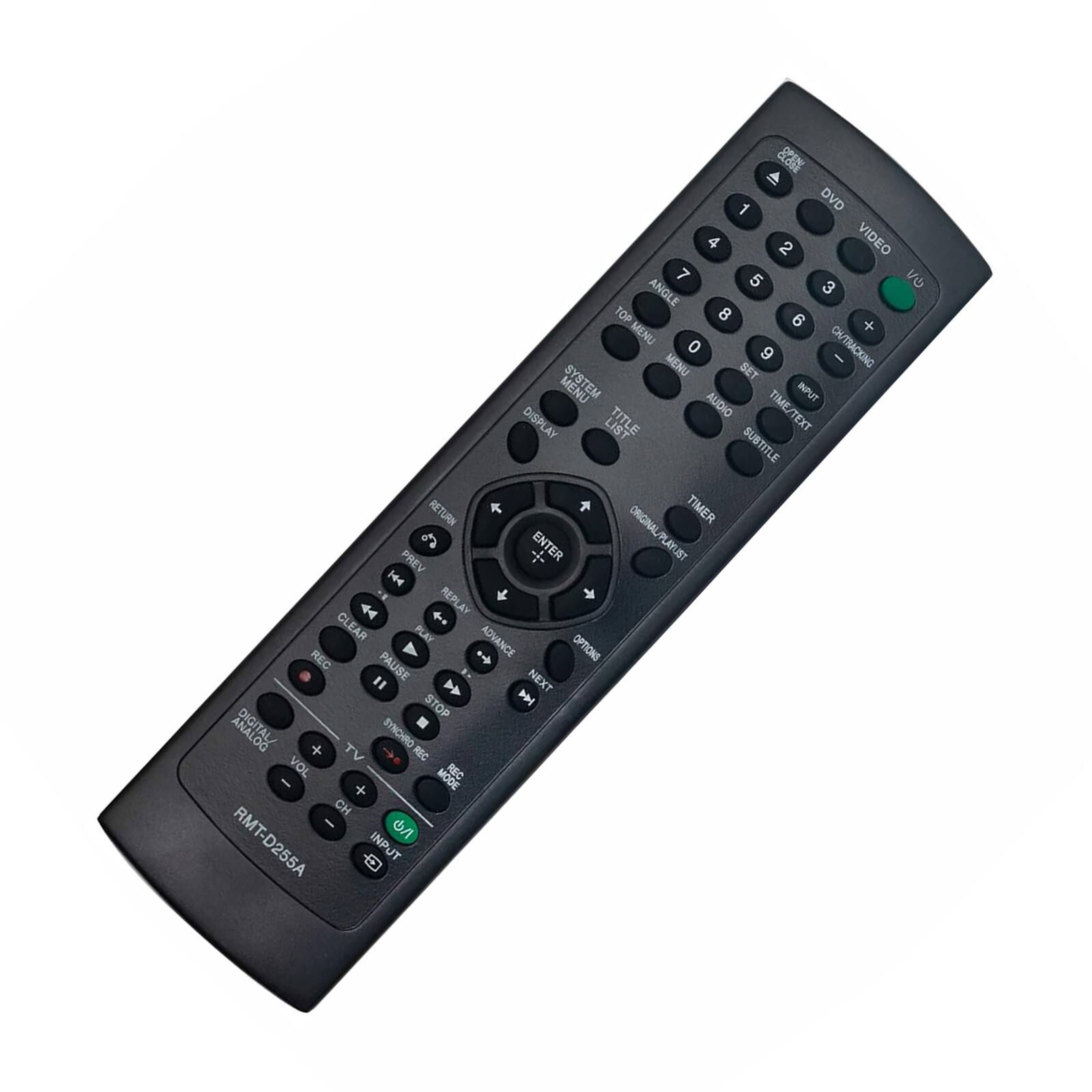 1 DVD  
2 VIDEO  
3 VO ANGLE  
4 TOP  
5 MENU +  
6 0  
7 9  
8 CH/TRACKING  
9 MENU -  
10 SET  
11 MENU AUDIO  
12 TIME/TEXT  
13 TEXT SUBTITLE  
14 J TIMER  
15 RETURN  
16 ORIGINAL  
17 PREV  
18 5 +  
19 ENTER  
20 ORIGINAL/PLAYLIST  
21 H44  
22 4 REPLAY  
23 CLEAR  
24 PLAY  
25 ADVANCE  
26 REC  
27 OPTIONS  
28 PAUSE  
29 NEXT  
30 STOP  
31 ANALOG  
32 SYNCHRO +  
33 TV  
34 REC VOL  
35 MODE  
36 REC -  
37 + CH  
38 RMT-D255A  
39 A INPUT  

SYSTEM MENU  
TITLE LIST  
DISPLAY  
TIME  
INPUT  
AUDIO  
SUBTITLE  
TIMER  
ORIG/PAUSE  
REPLAY  
ADVANCE  
STOP  
RECORD  
OPTIONS  
PAUSE  
NEXT  
STOP  
ANALOG  
SYNCHRO +  
TV  
REC VOL  
MODE  
REC -  
+ CH