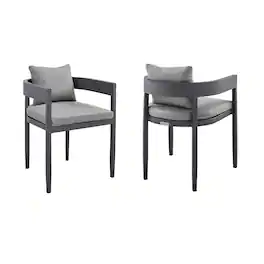 Armen Living - Argiope Outdoor Patio Dining Chairs in Aluminum with Gray Cushions - Set of 2 - Dark Gray
