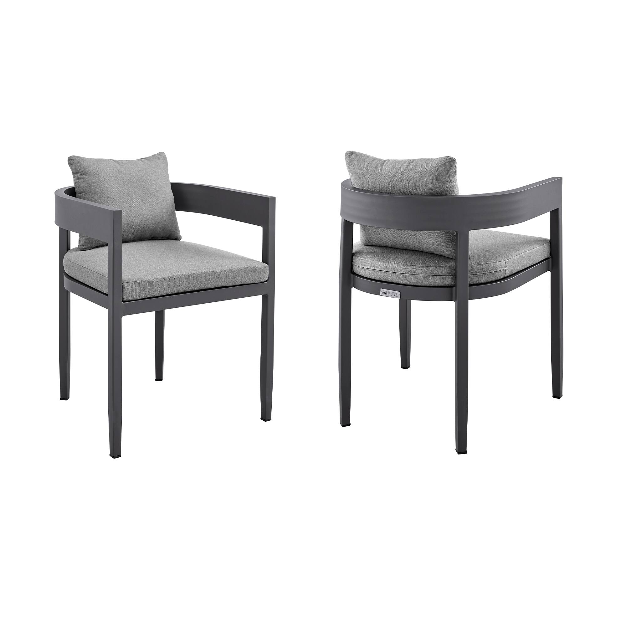 Armen Living - Argiope Outdoor Patio Dining Chairs in Aluminum with Gray Cushions - Set of 2 - Dark Gray