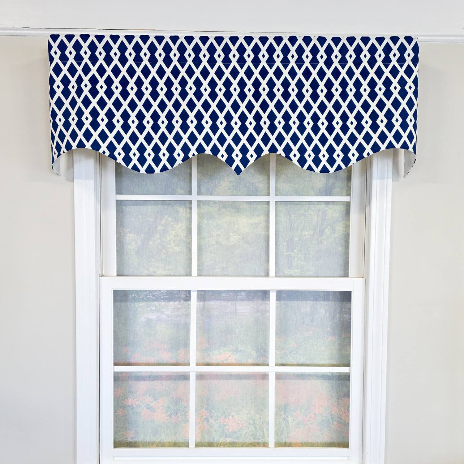 Angle. RLF Home - RLF Home 100% Cotton Jewel Regal  Fully lined Windows Rod Pocket Valance 50" x 17"  Navy - Navy.