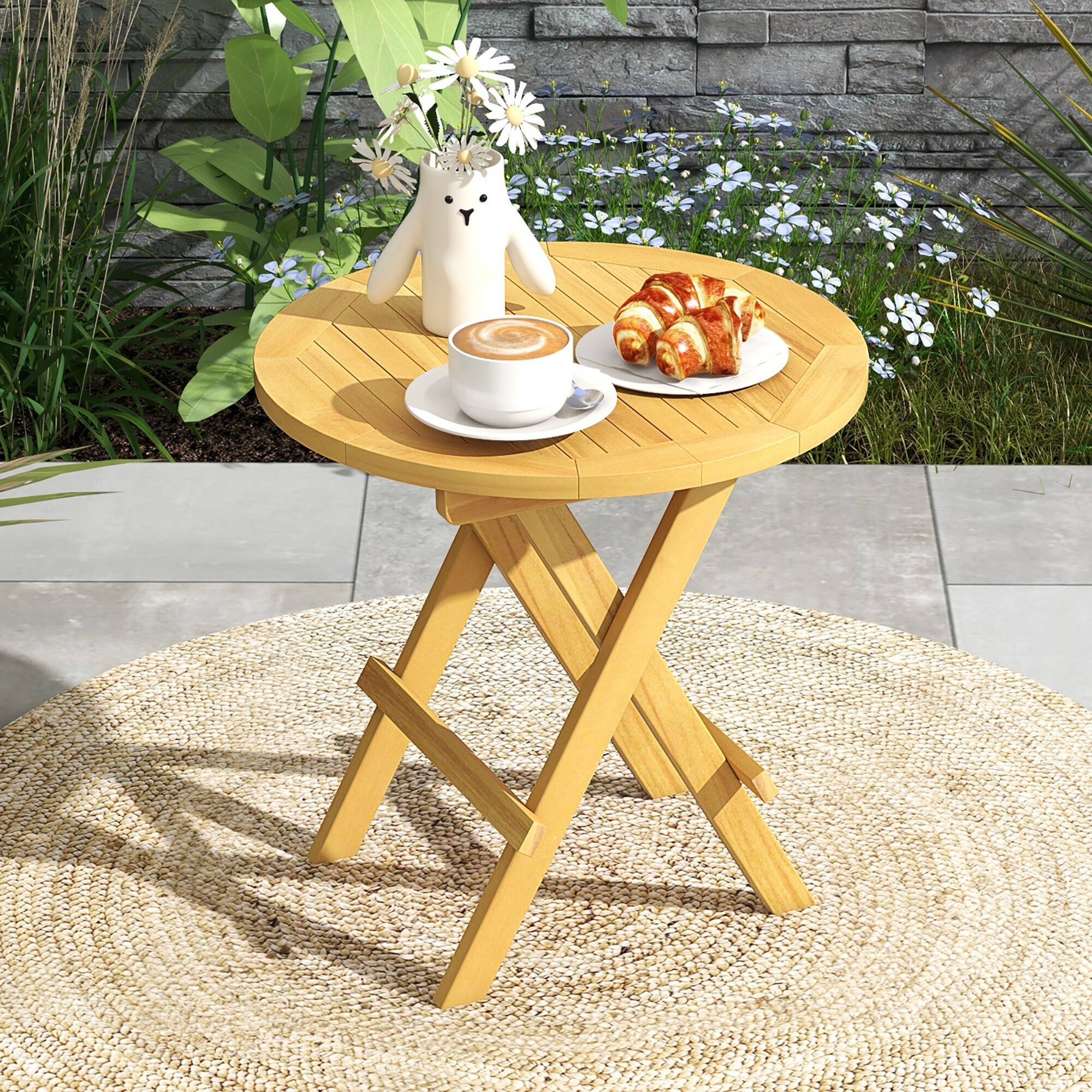 Alt View 1. Gymax - Gymax Patio Folding Side Table w/ X-shaped Legs & Slatted Tabletop for Backyard - Natural.
