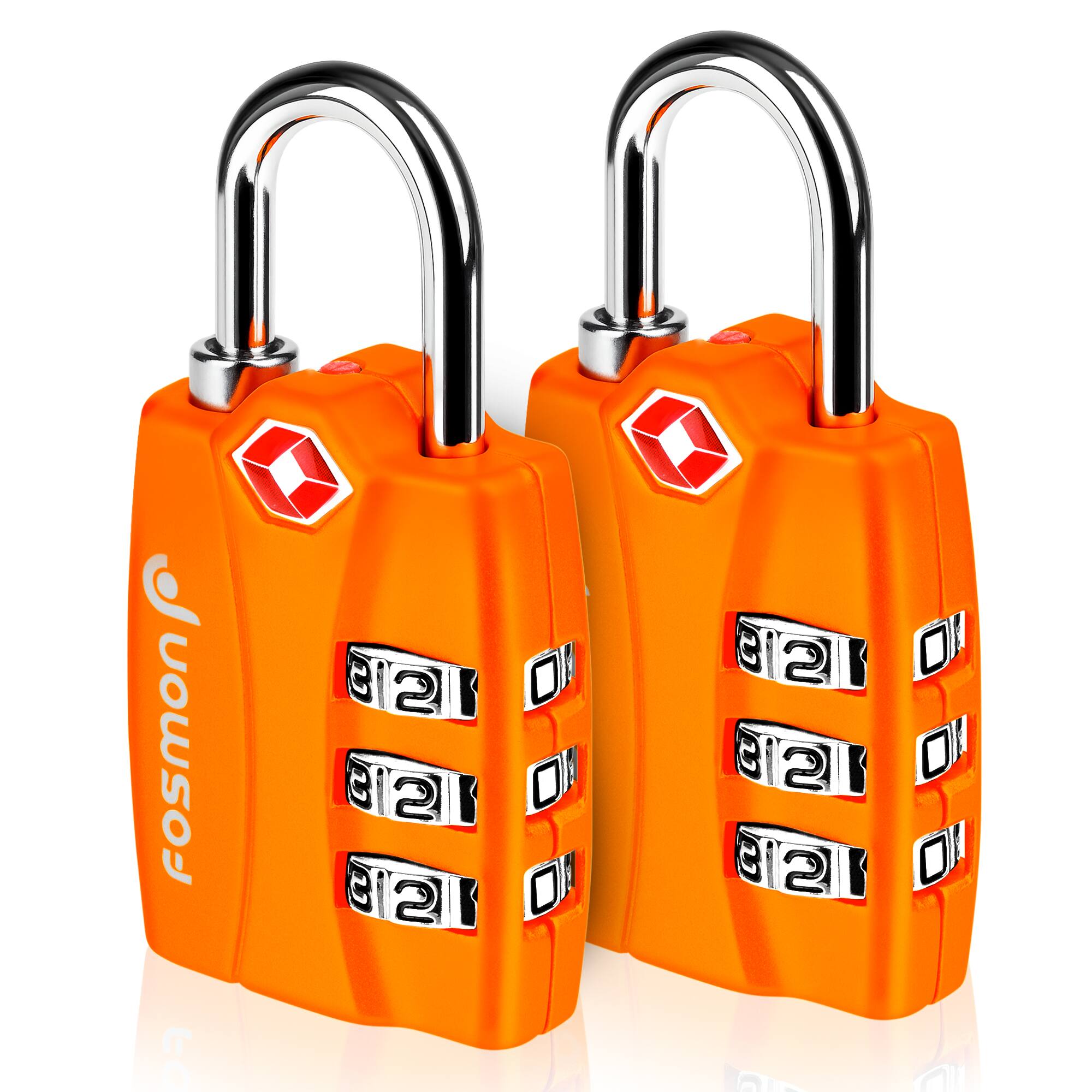 Fosmon - 2 Pack TSA Locks for Luggage, Padlock Combination Lock Easy to Set TSA Luggage Locks TSA Approved - Orange