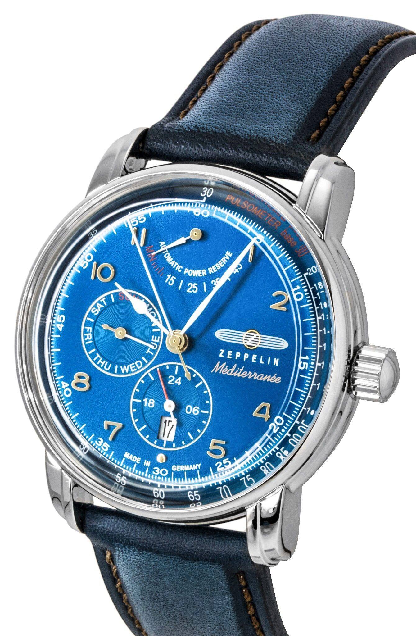 30 55 60 PULSOMETER base 50 10 MIN AUTOMATIC POWER RESERVE Ch 20 15 I 35 18 25 I I 2 10 SAT 10 45 - 1- FRI TUE 1 - THU WEDI ZEPPELIN 15 I Mediterranee 8 24 1 40 18 Fach 06 4 7 177 20 OL 50 35 00 MADE 5 85 IN 25 30 GERMANY 80 55 75 00 60 65 70 88