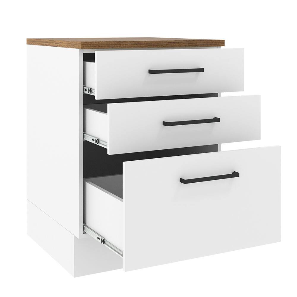 Left. Madesa - Madesa Hazel Kitchen Storage Base Cabinet with 3 Drawers 23"L - White - White.