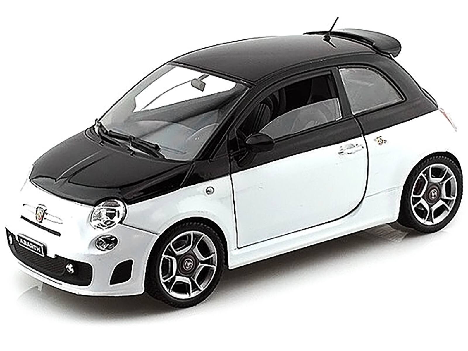 Angle. Motormax - Fiat Abarth 500 White and Black 1/18 Diecast Model Car by Motormax - White and Black.