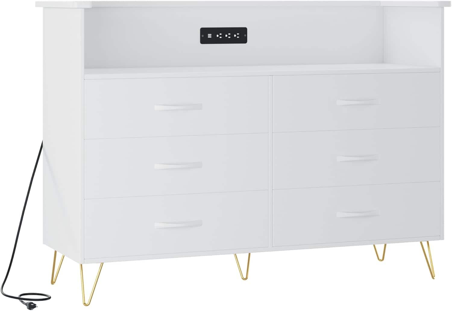 GARVEE - Modern 6-Drawer Dresser with RGB LED Lights, Large Storage Chest for Bedroom, Entryway, Living Room - White