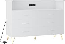 GARVEE - Modern 6-Drawer Dresser with RGB LED Lights, Large Storage Chest for Bedroom, Entryway, Living Room - White