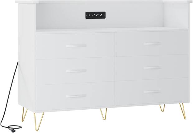 Front. GARVEE - Modern White 6-Drawer Dresser with RGB LED Lights, Large Storage Chest for Bedroom, Entryway, Living Room - White.