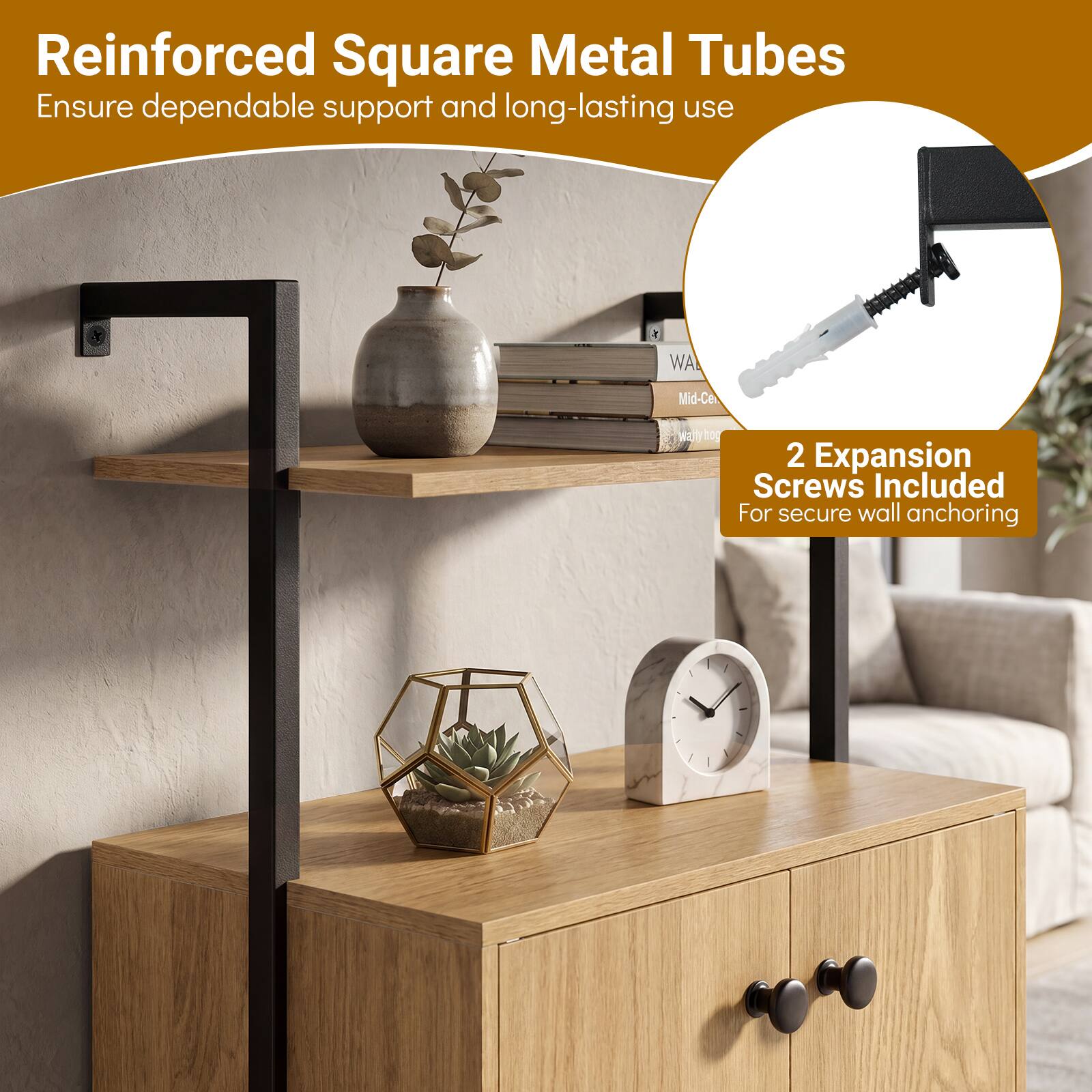Reinforced Square Metal Tubes Ensure dependable support and long-lasting use

2 Expansion Screws Included For secure wall anchoring