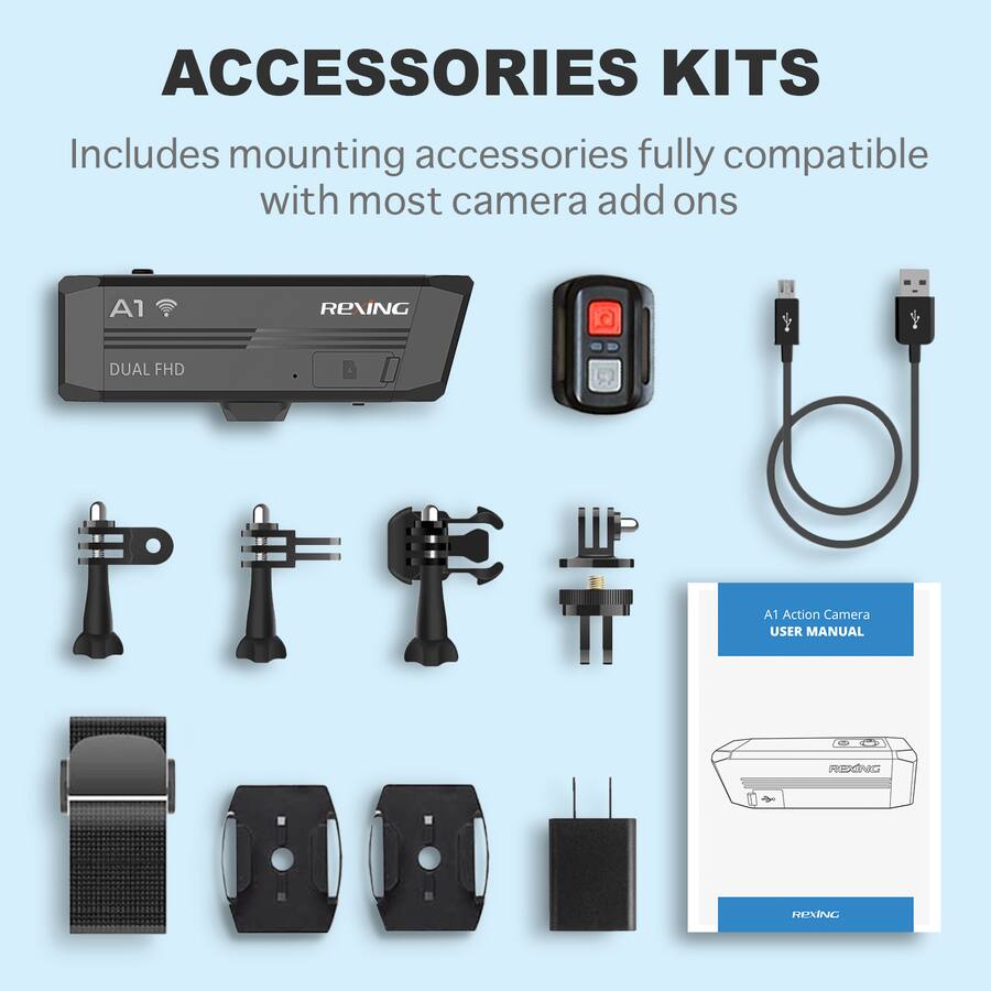 Rexon Camera Rexing A1 Front and Back 1080p Waterproof Action Camera with Wi Fi ...