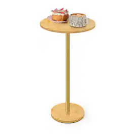 Oumilen - Bamboo Round Side Table with Gold Pole - Natural