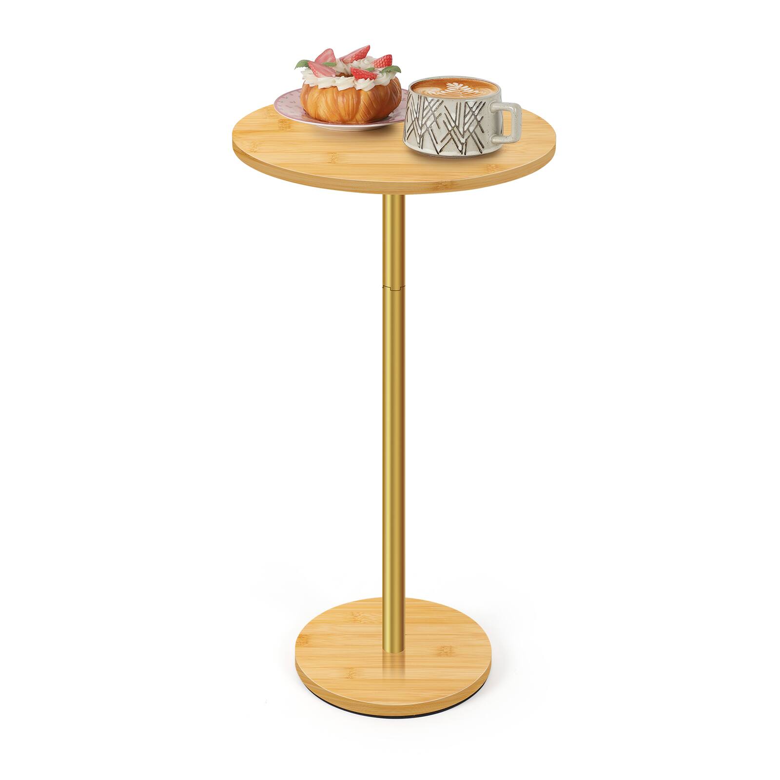 Front. Oumilen - Natural Bamboo Round Side Table with Gold Pole - Natural.