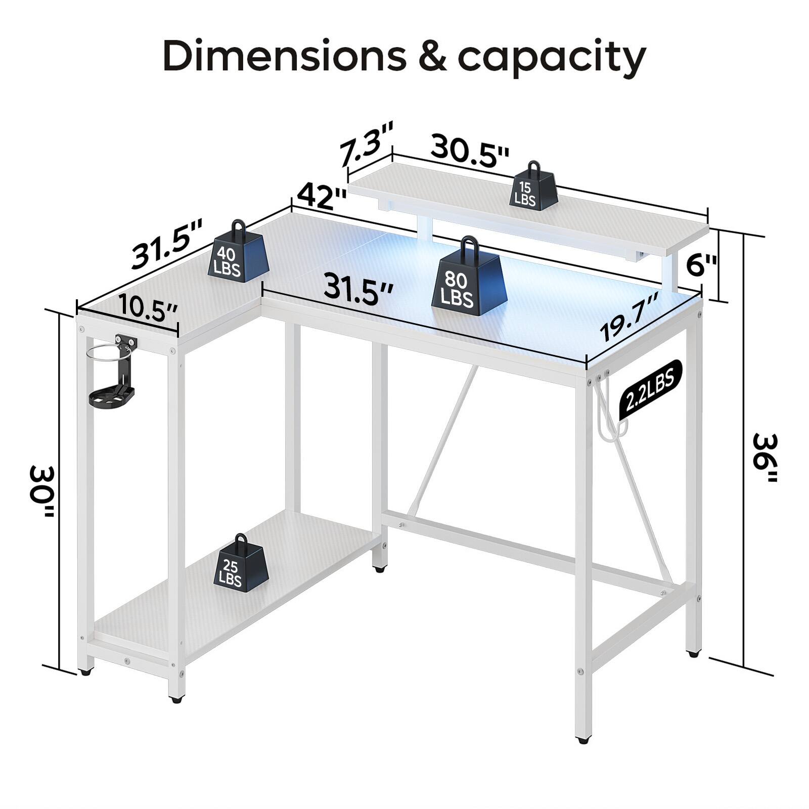 Dimensions & capacity: 7.3" 30.5" 15 42" LBS 31.5" LBS 40 6" 80 10.5" 31.5" LBS 19.7" 2.2LBS 36" 25 LBS