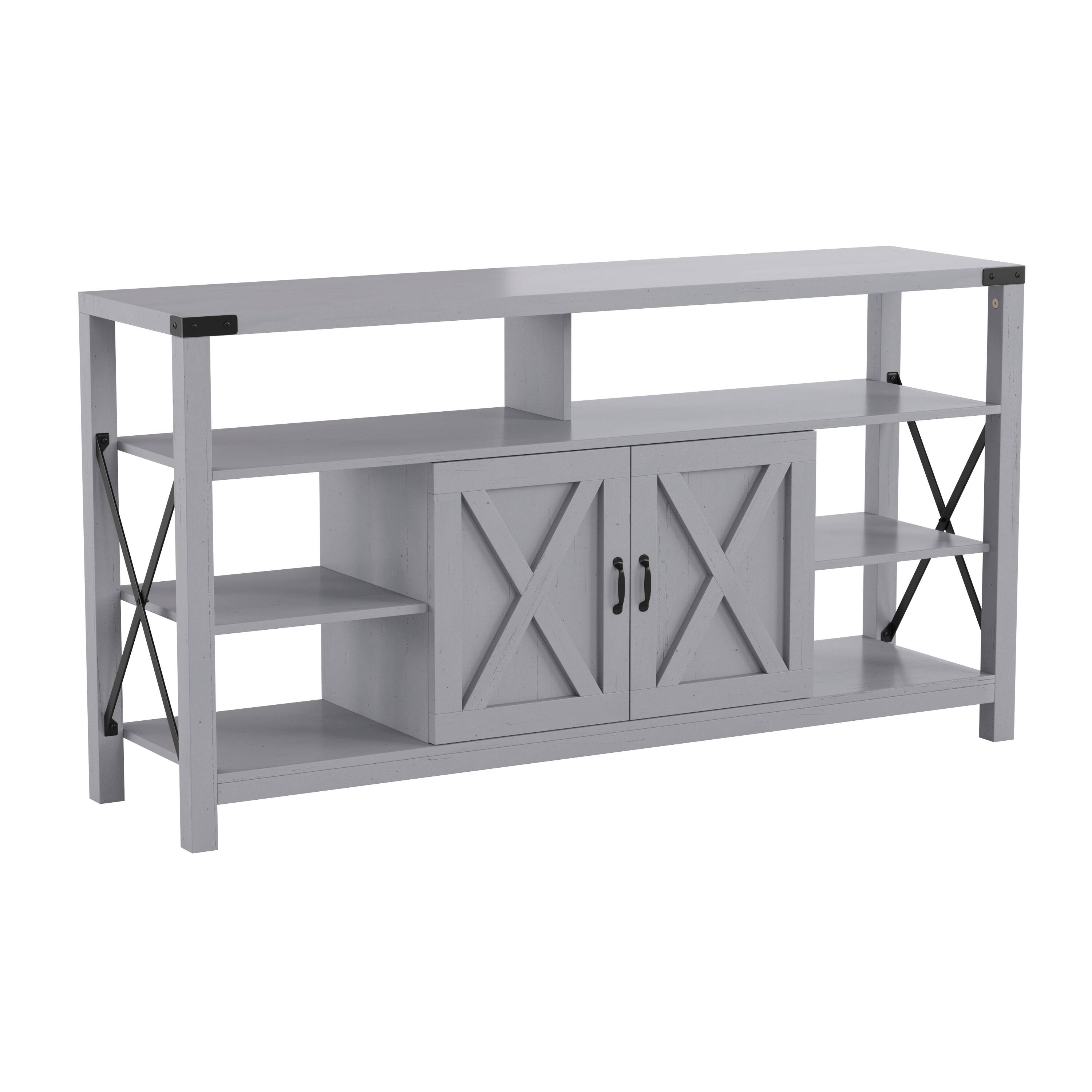 Alt View 1. Emma + Oliver - Marella Modern Rustic Farmhouse Media Console Cabinet with Spacious Open and Closed Storage - Coastal Gray.