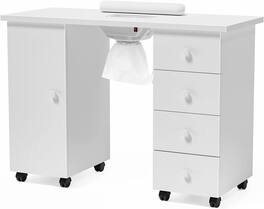 Winado - Manicure Table Nail Technician Desk with Dust Collector,Lockable Wheels,Wrist Cushion,Drawers,Cabinet for Salon, Beauty - White