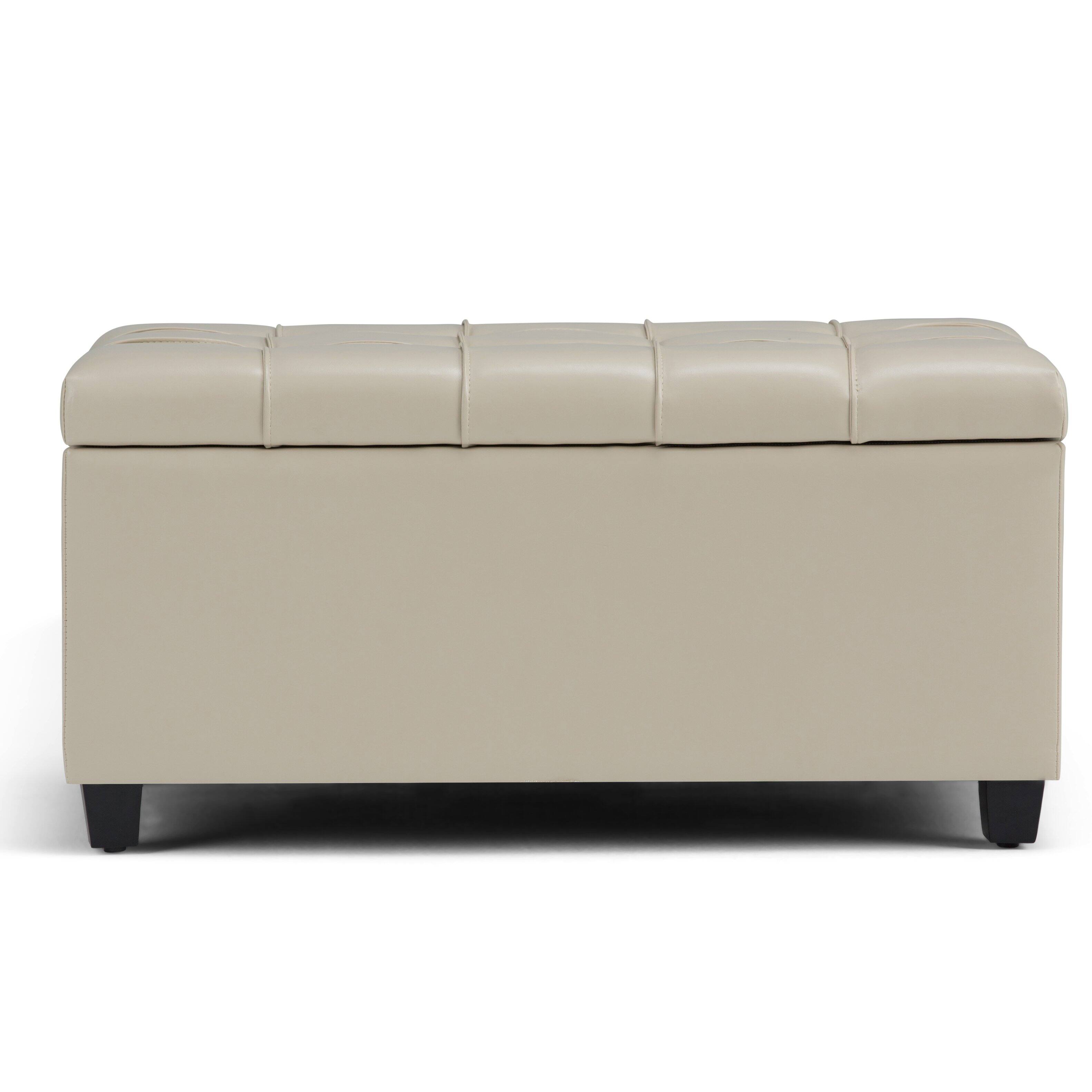 Front Zoom. Simpli Home - Sienna 34 inch Wide Transitional Rectangle Storage Ottoman Bench Faux Leather - Satin Cream.