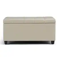 Simpli Home - Sienna 34 inch Wide Transitional Rectangle Storage Ottoman Bench Faux Leather - Satin Cream - Front_Zoom