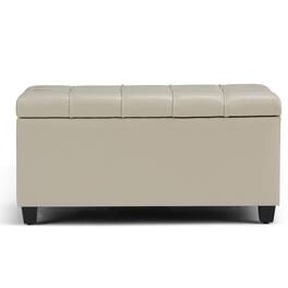 Simpli Home - Sienna 34 inch Wide Transitional Rectangle Storage Ottoman Bench Faux Leather - Satin Cream