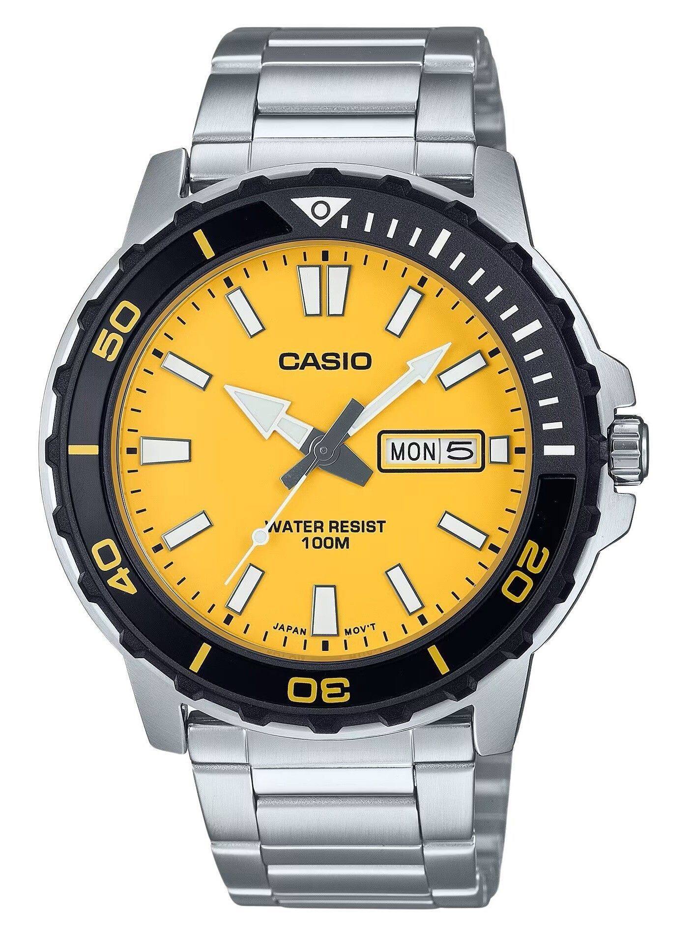 Casio - Standard Quartz MTD-125D-9AV 100M Mens Watch Analog Stainless Steel Dial Day/Date Display 100M - Yellow