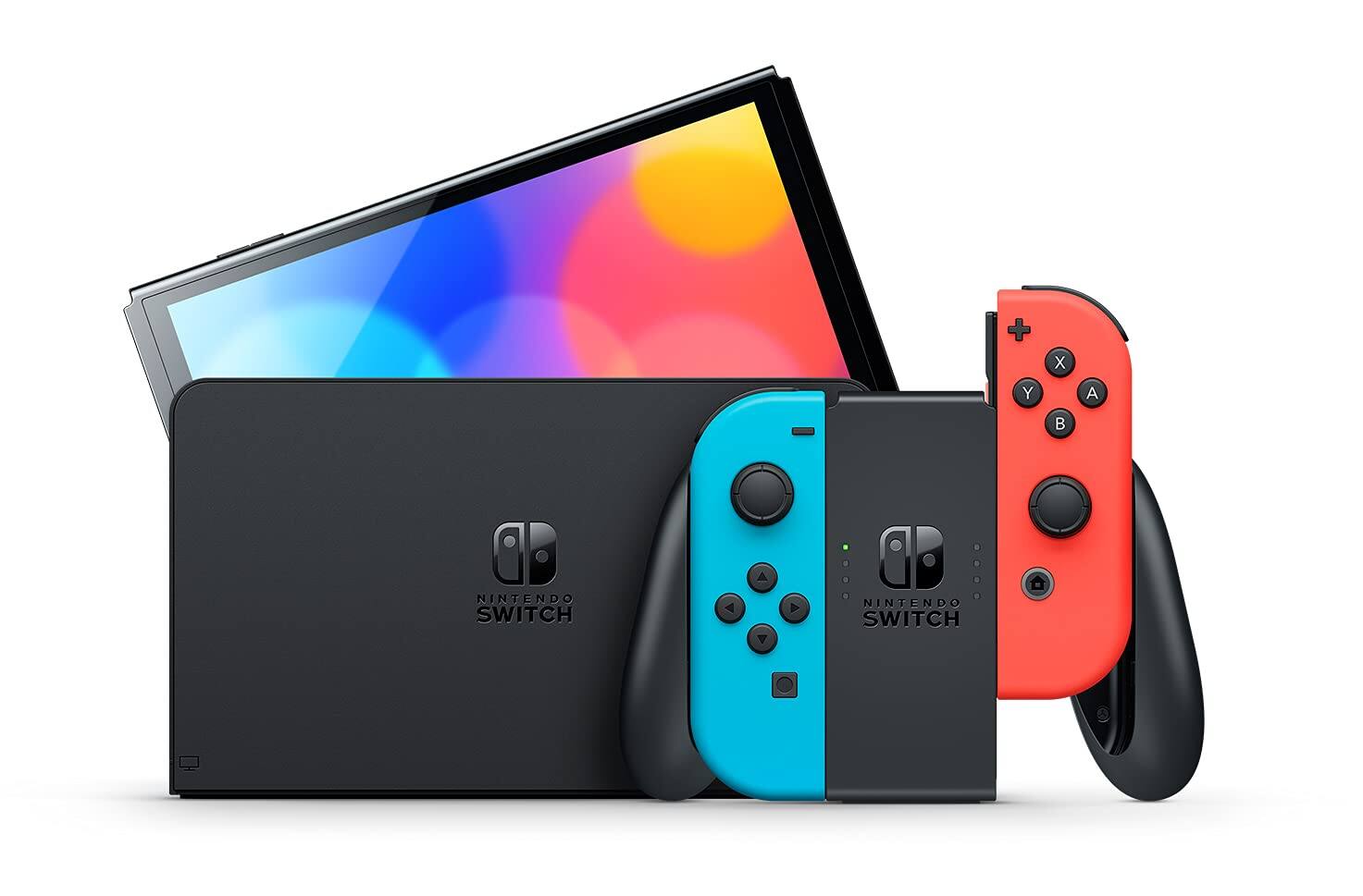 Switch Neon Red & Blue OLED Console with MightySkins Console and