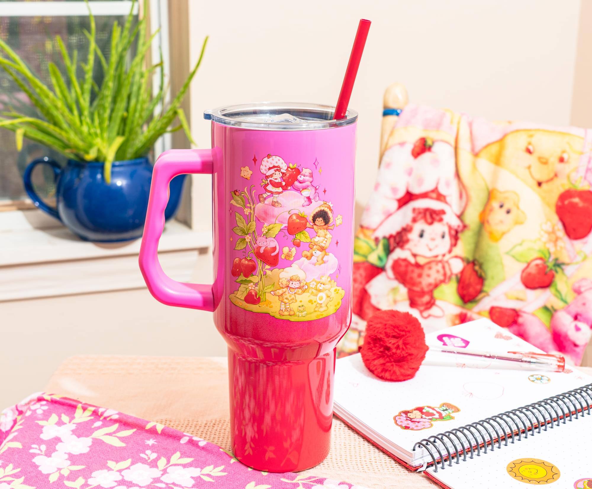 Alt View 3. Silver Buffalo - Care Bears x Strawberry Shortcake 40-Ounce Stainless Steel Tumbler - Pink.