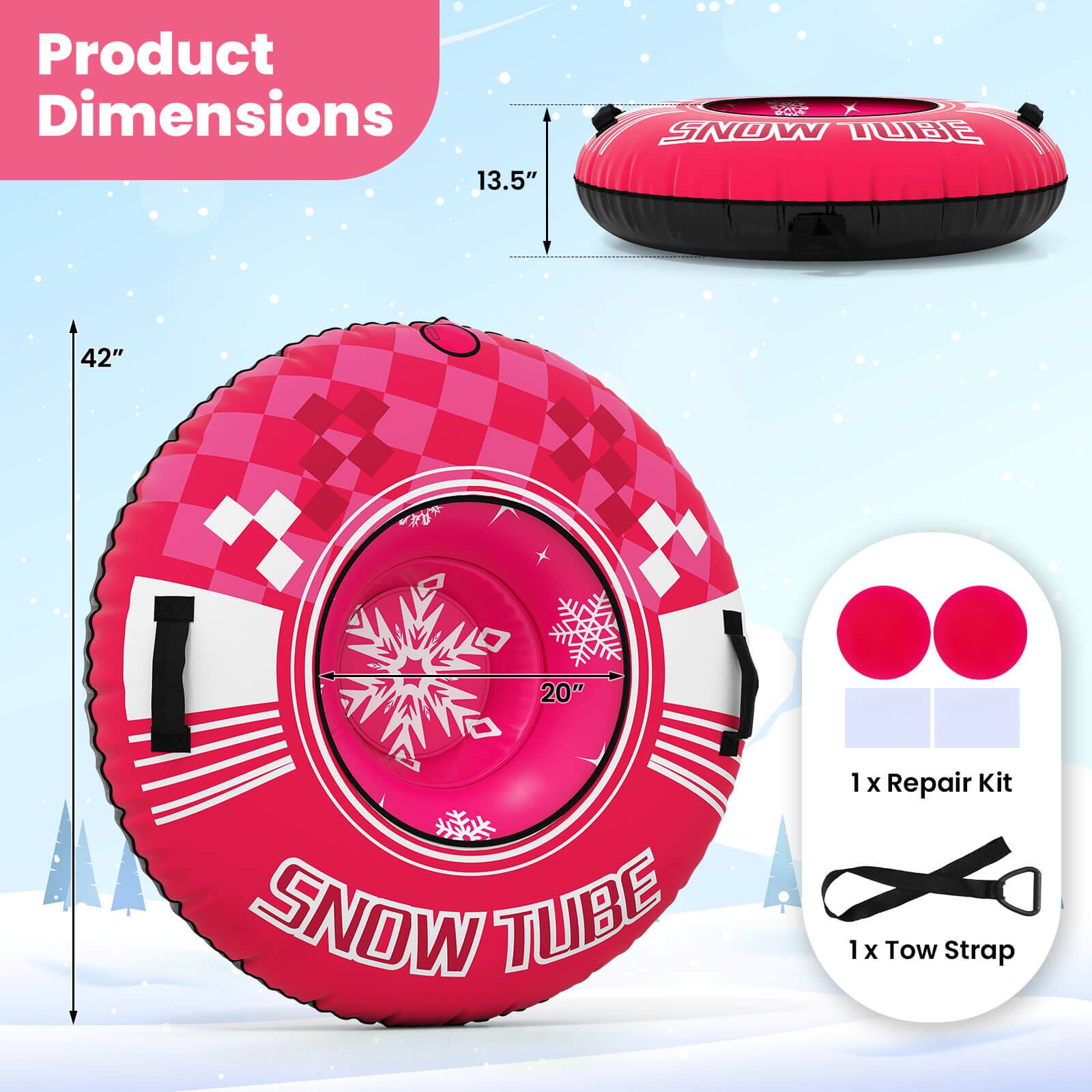 Product Dimensions: 13.5" x 42" x 20"  
SNOW TUBE  
1 x Repair Kit  
1 x Tow Strap