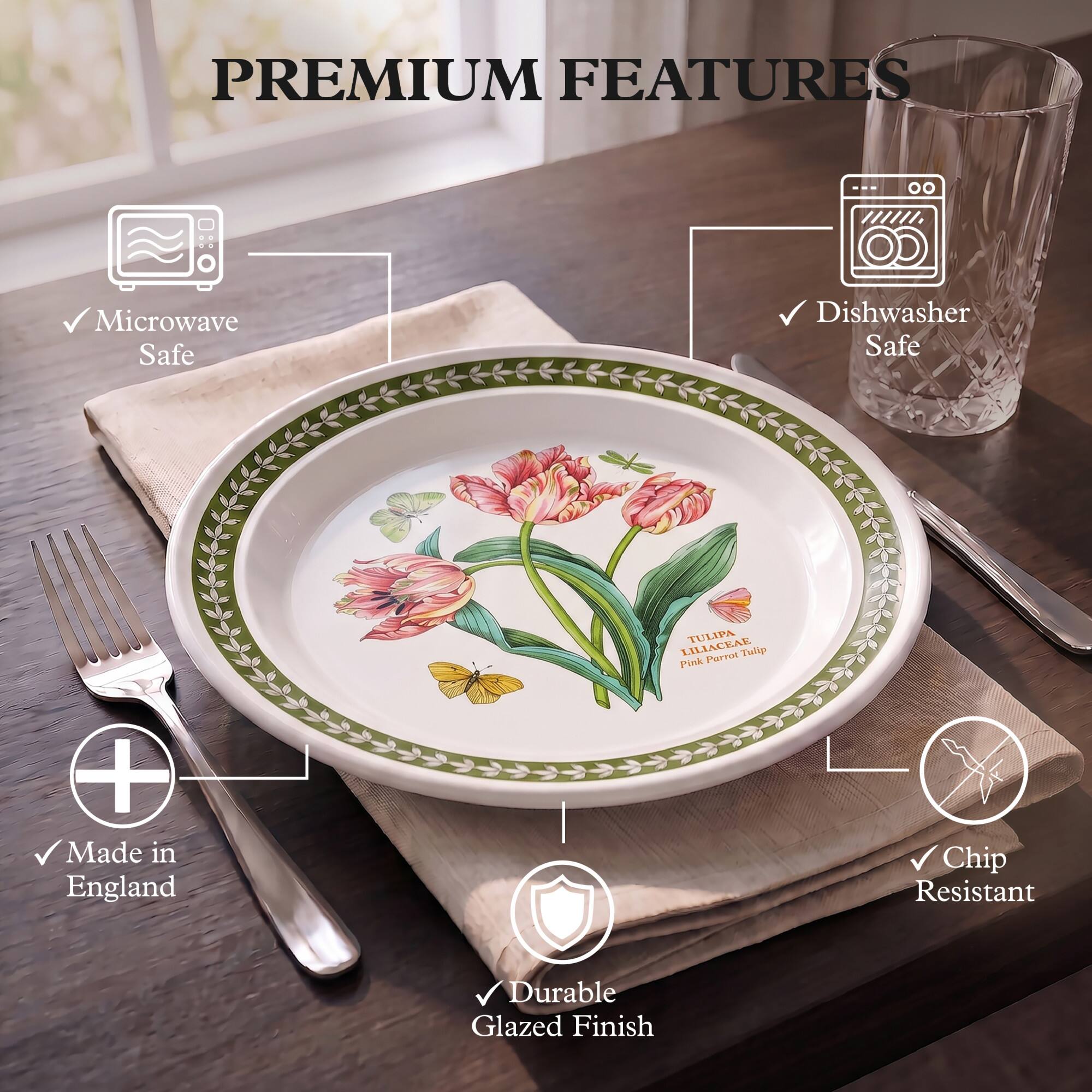 PREMIUM FEATURES

- Microwave Safe
- Dishwasher Safe
- Made in England
- Chip Resistant
- Durable Glazed Finish

TULIPA LILIACEAE Parrot Psolip Pink