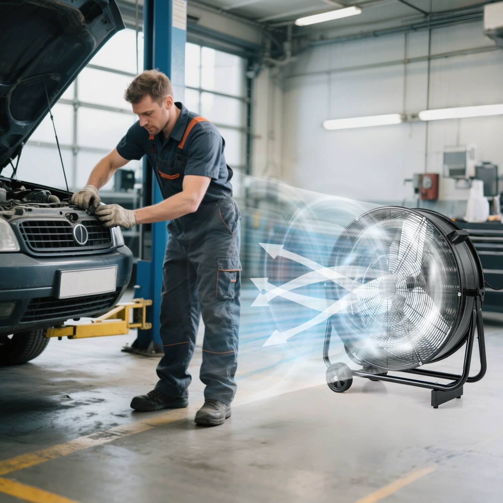 Alt View 1. Costway - Costway 24 Inch Industrial Drum Fan with 3 Speeds 360° Adjustable Tilt & 2 Wheels for Garage Warehouse Factory - Black.