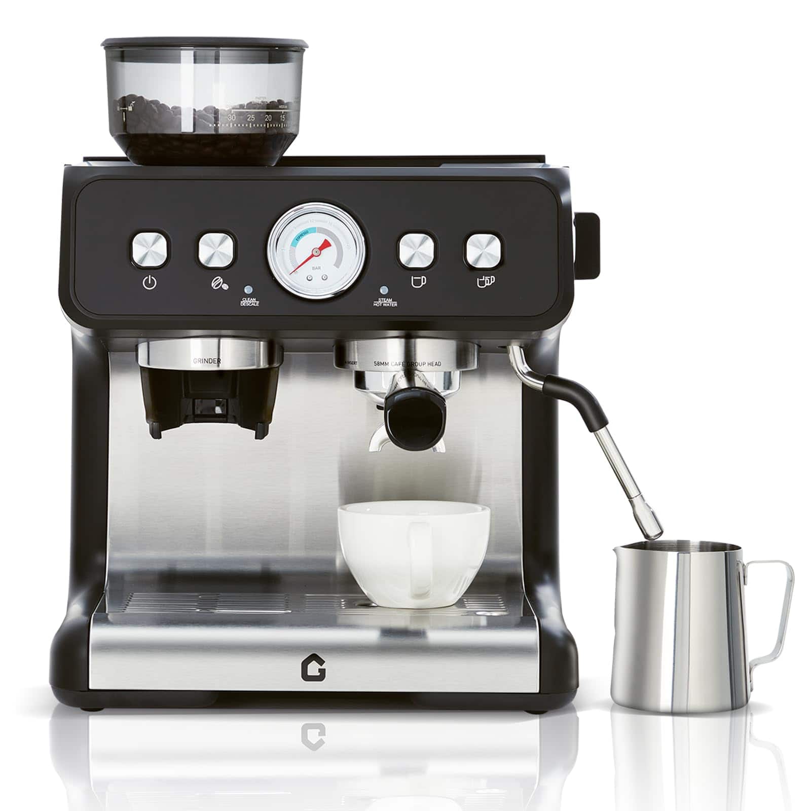 TROPOW - 20-Bar Espresso Coffee Machine with Built-In Grinder - Black