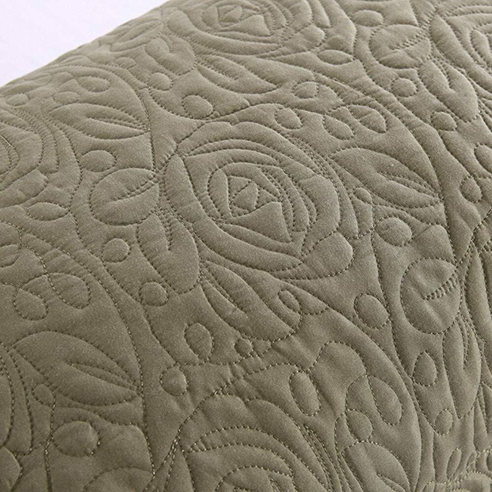 Back. MarCielo - 2-Pack Embroidered Solid Color Pillow Shams Polyester - Sage.