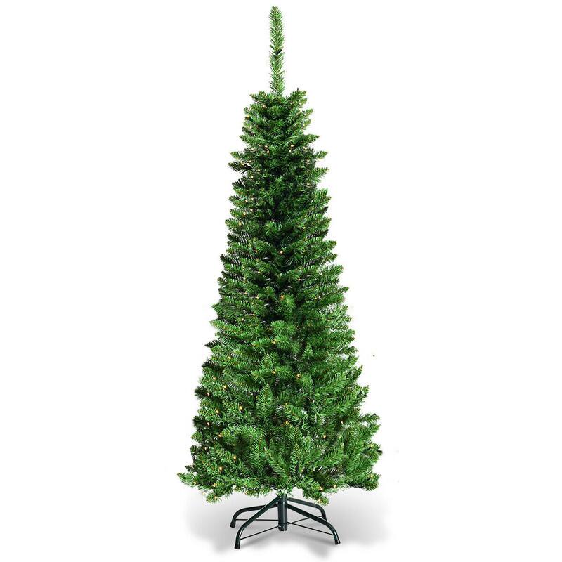 Alt View 1. WELLFOR - 4.5 ft Pre‑lit Pencil Hinged Artificial Christmas Tree with 226 Branch Tips &150 LED Lights, Holiday Christmas Pine Tree - Green.