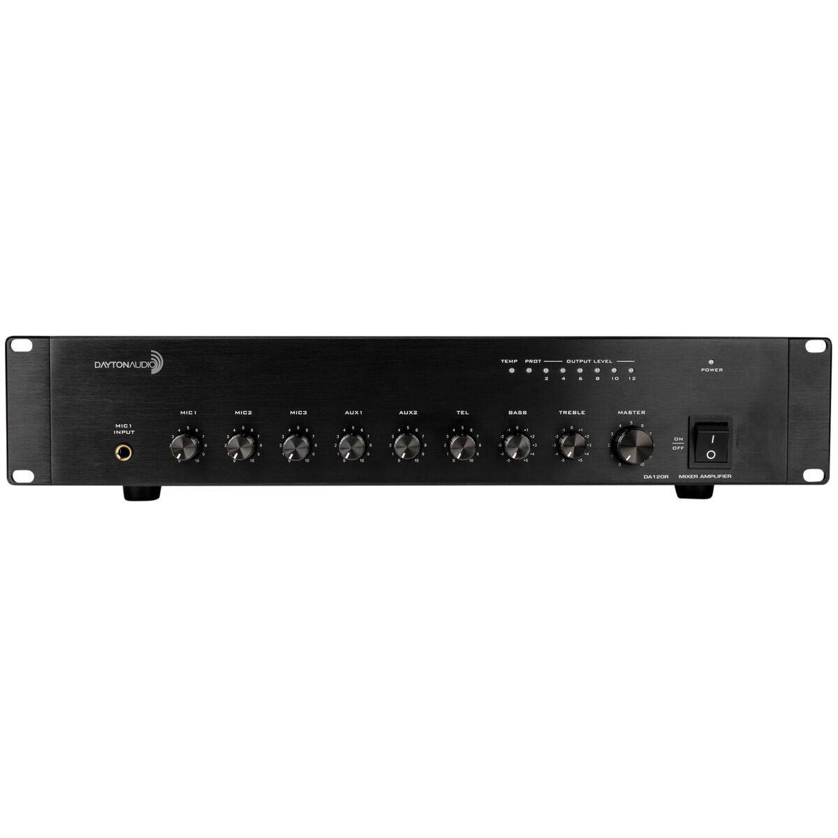 DAYTONAUDIO

TEMP PRIOT 0 i
OUTPUT LEVEL 0 0 4 - 10
14
POWER
MIC
MICS
MICS
AUXI
EXUA
TEL
BASS
TREBLE
MASTER
MICS INPUT
. - M
: 14
3
1
-
1
1 - 10
1 t
10
- 1
1 g
a 0 4
4
4 9
- b
, 4
4 4 - 1
: :
1
I
ON OFF
I O
CA120 MOON AMPLIFIER
